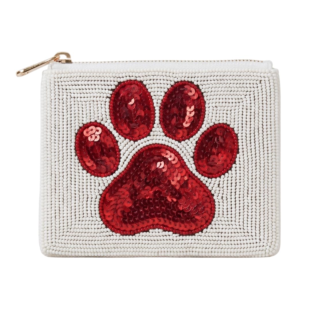 Red Paw Print Beaded Coin Purse