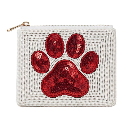 Red Paw Print Beaded Coin Purse