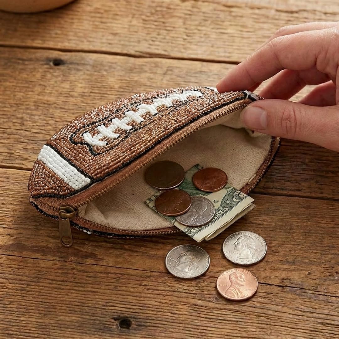 Football Beaded Coin Purse