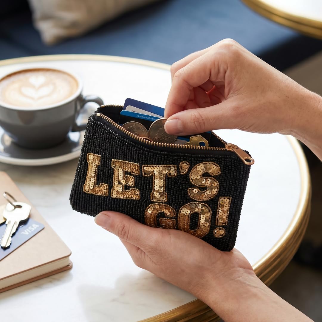 Black Gold Lets Go Beaded Coin Purse