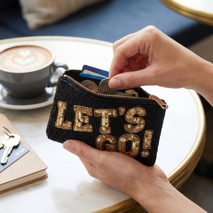 Black Gold Lets Go Beaded Coin Purse
