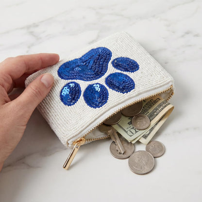 Blue Paw Print Beaded Coin Purse