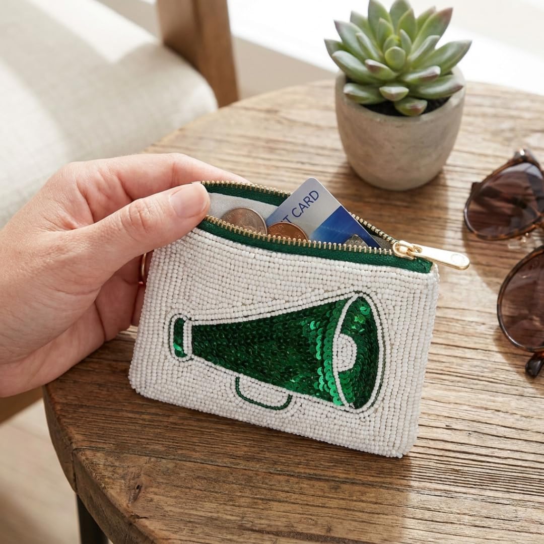 Green Megaphone Beaded Coin Purse