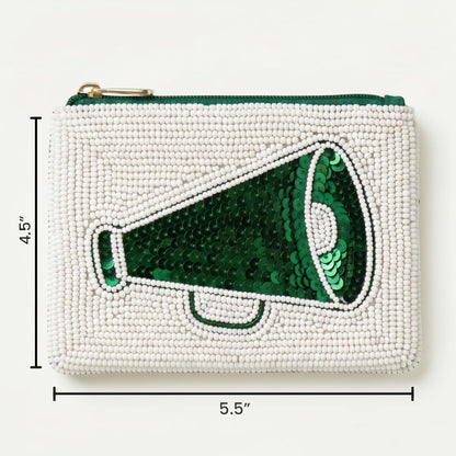 Green Megaphone Beaded Coin Purse
