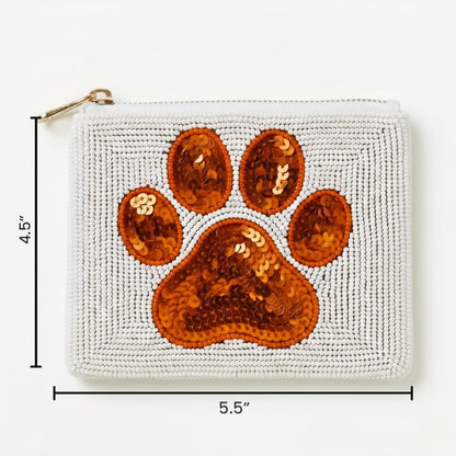 Orange Paw Print Beaded Coin Purse
