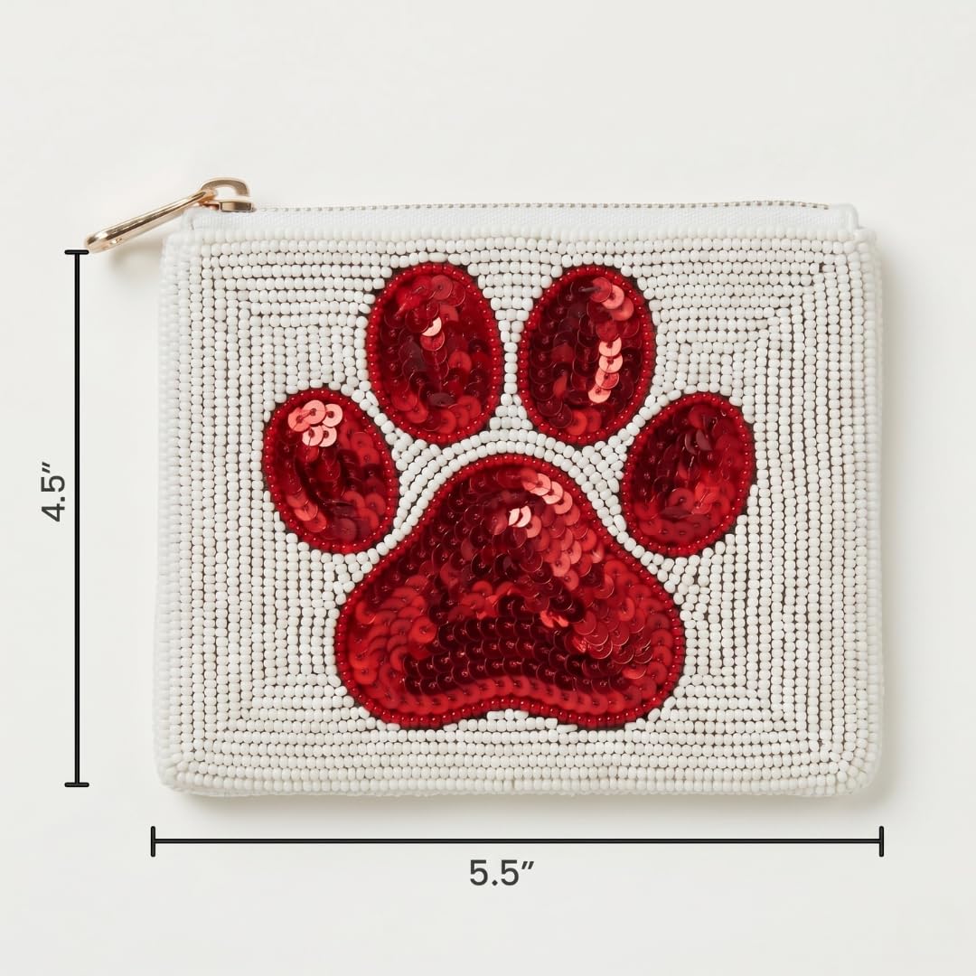 Red Paw Print Beaded Coin Purse