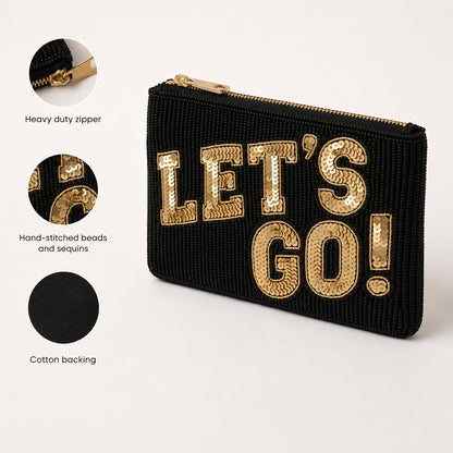 Black Gold Lets Go Beaded Coin Purse