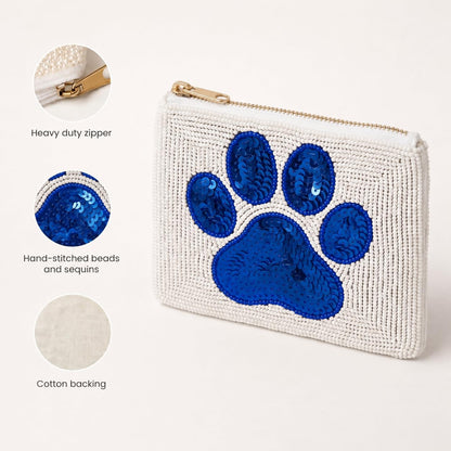 Blue Paw Print Beaded Coin Purse