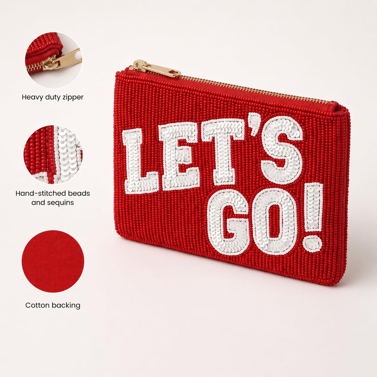 Red Lets Go Beaded Coin Purse
