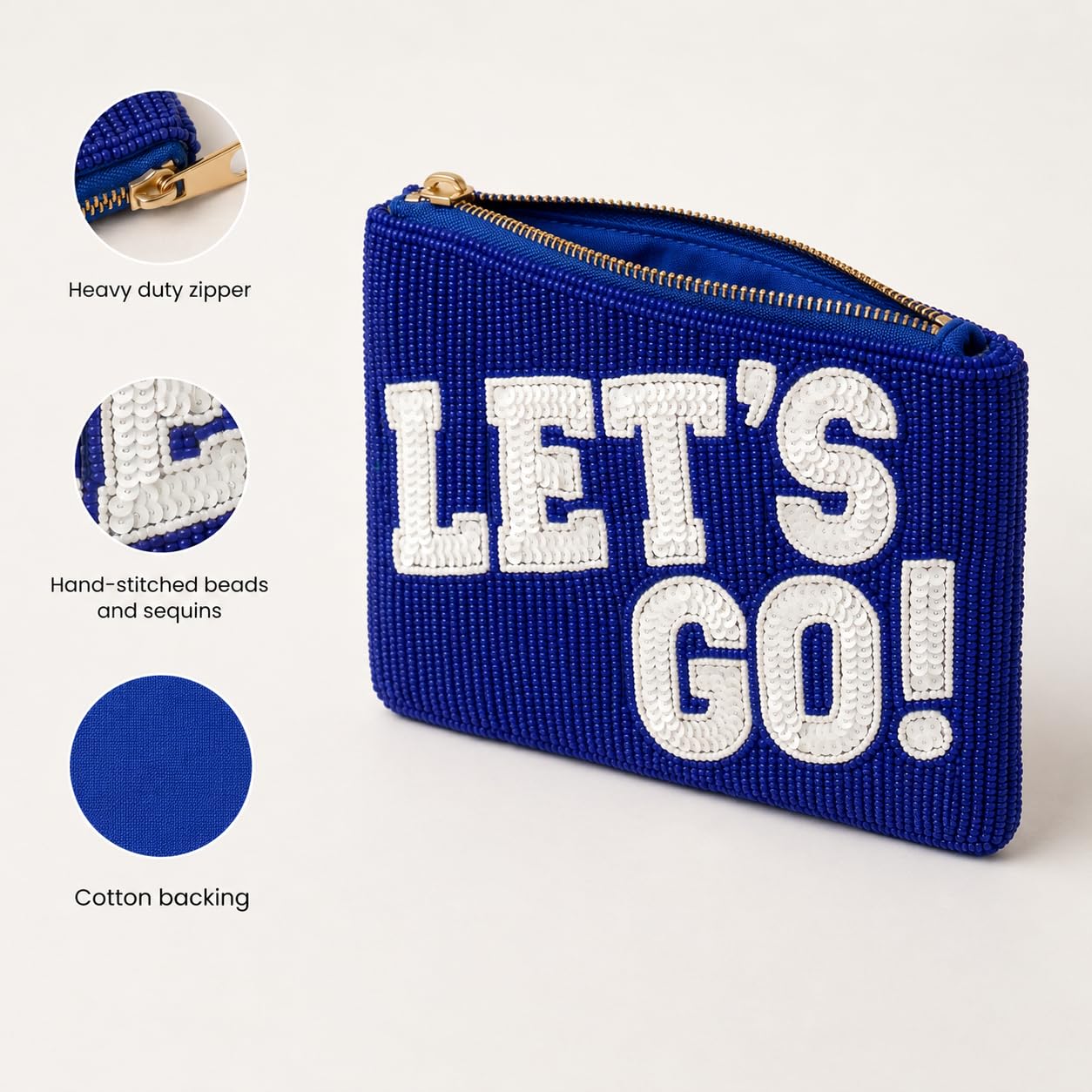Blue Lets Go Beaded Coin Purse