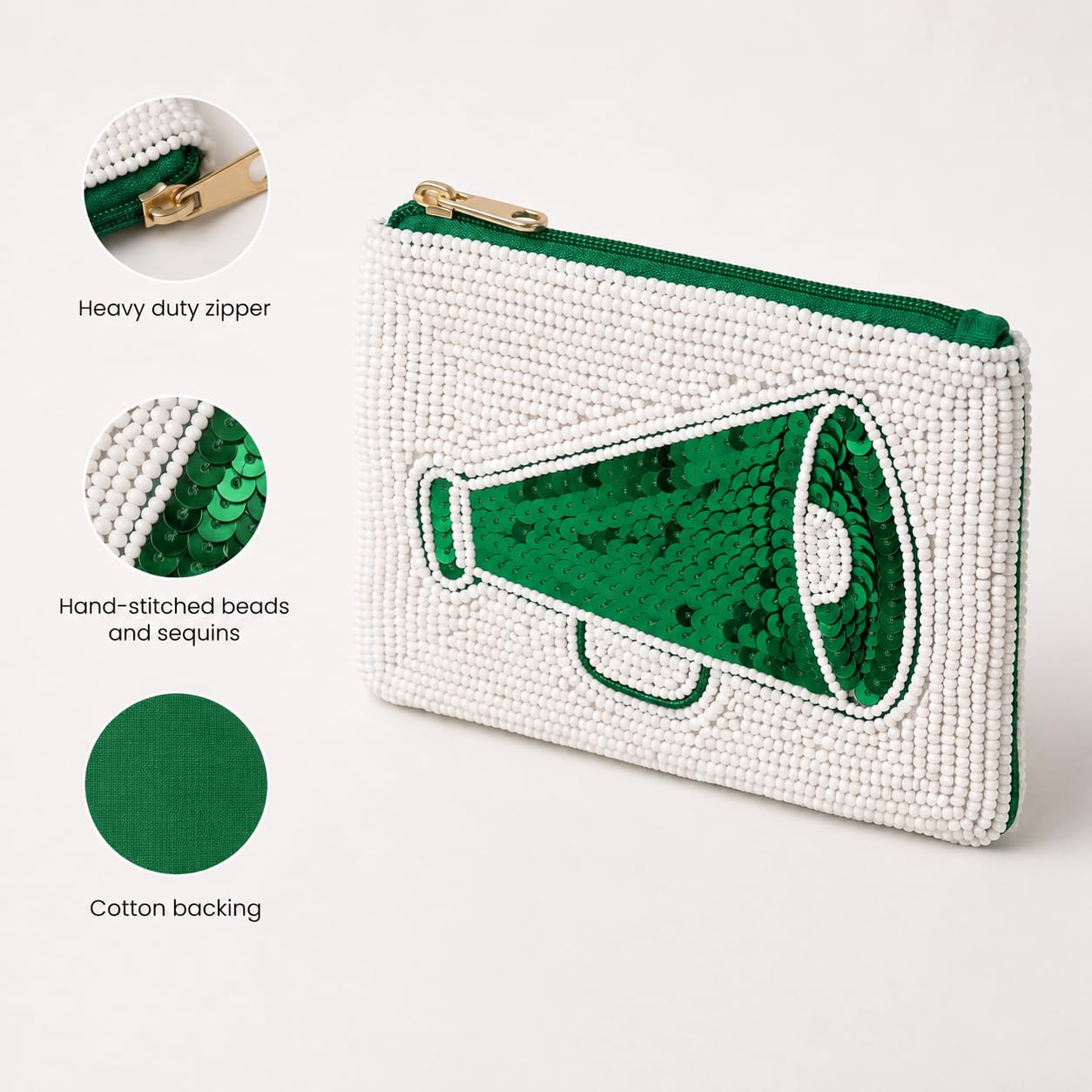 Green Megaphone Beaded Coin Purse