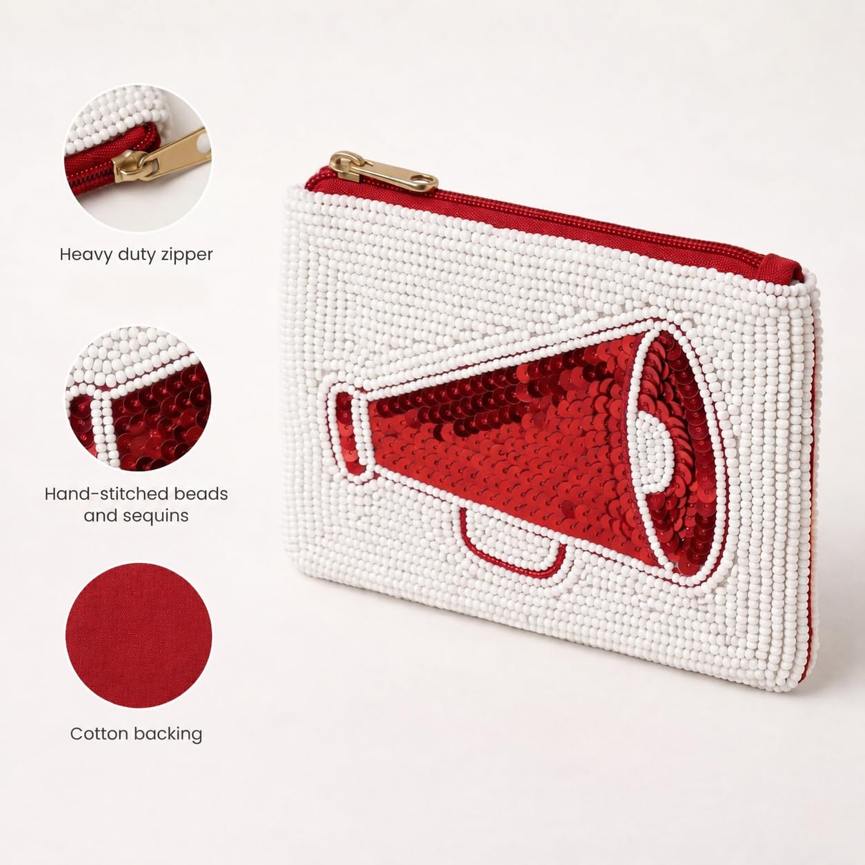 Red Megaphone Beaded Coin Purse