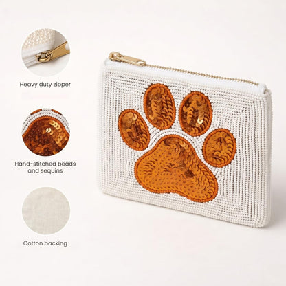 Orange Paw Print Beaded Coin Purse