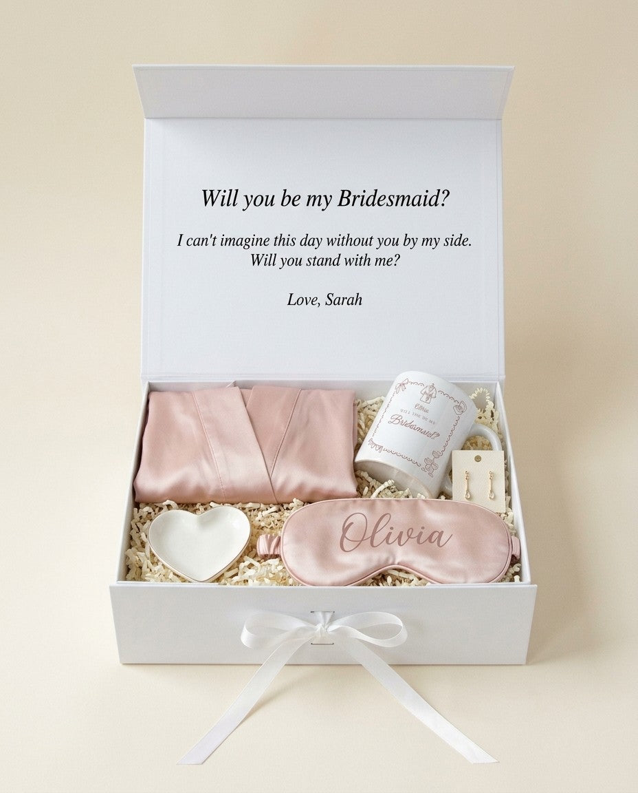Inside the lid: your letter from the bride, printed (render, shown filled as the Say Yes box)