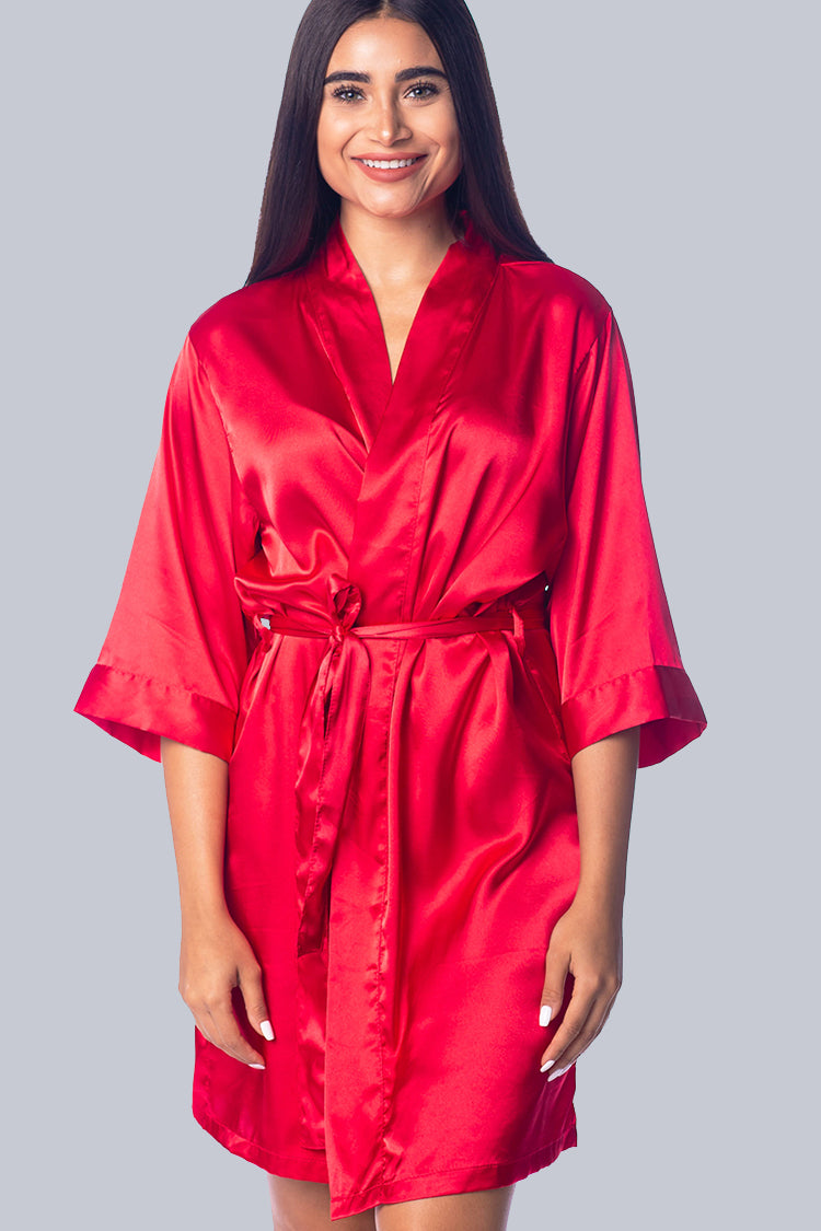 Red personalized satin bridesmaid robe