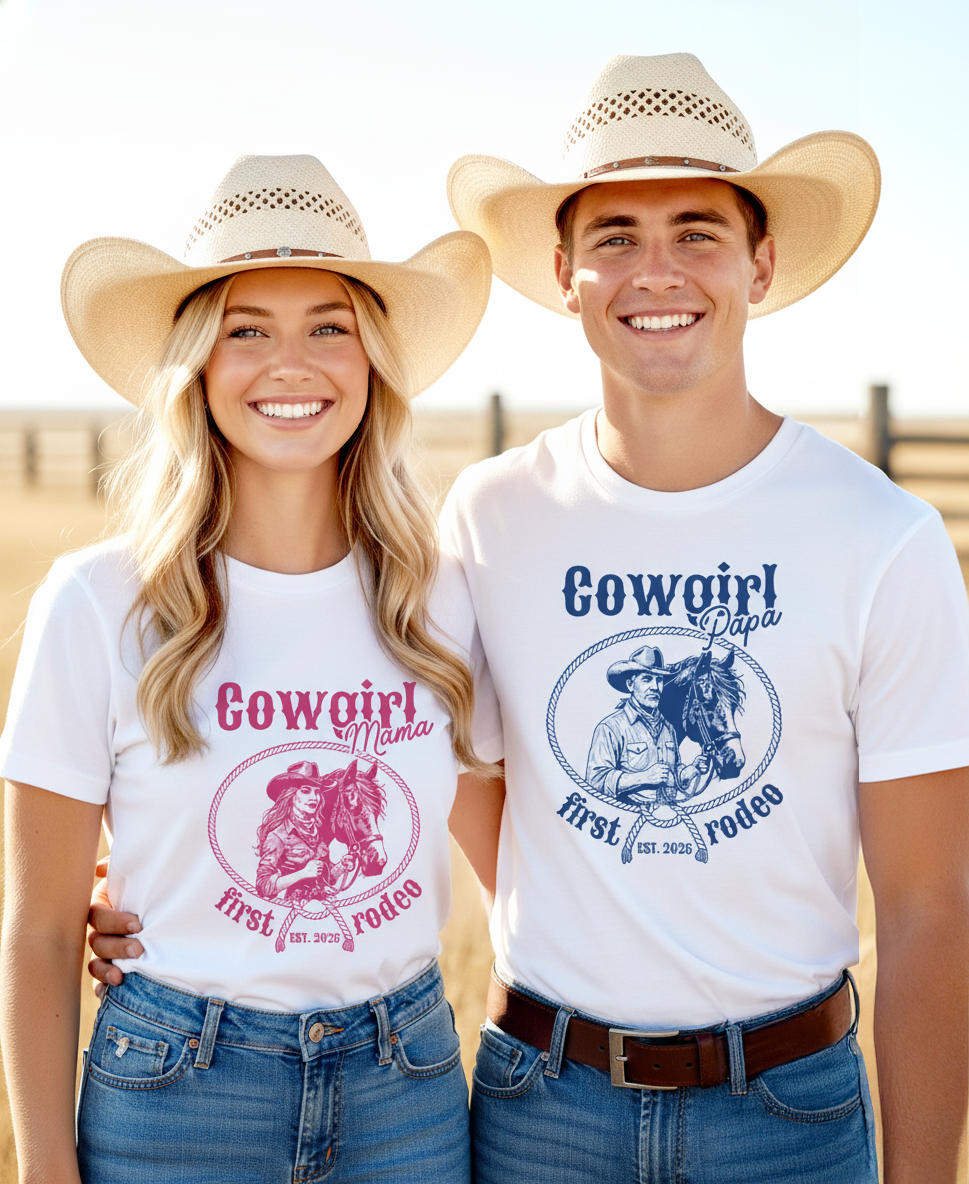 Cowgirl Mama & Papa Matching Rodeo Shirts