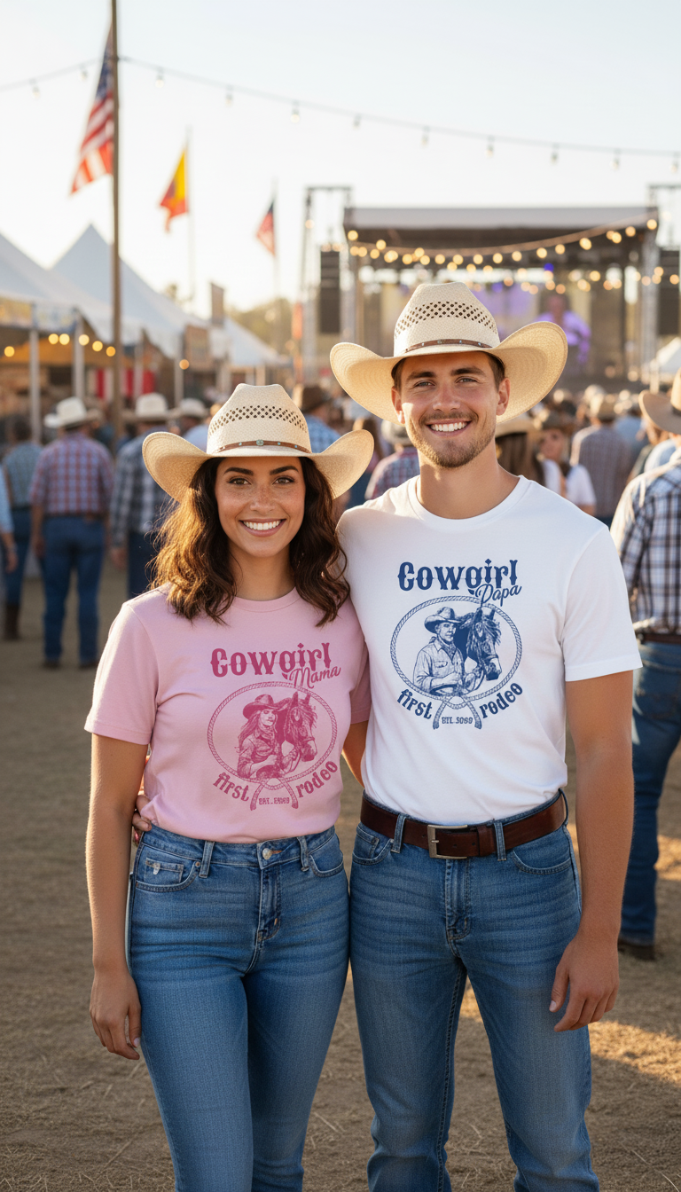 Cowgirl Mama & Papa Matching Rodeo Shirts