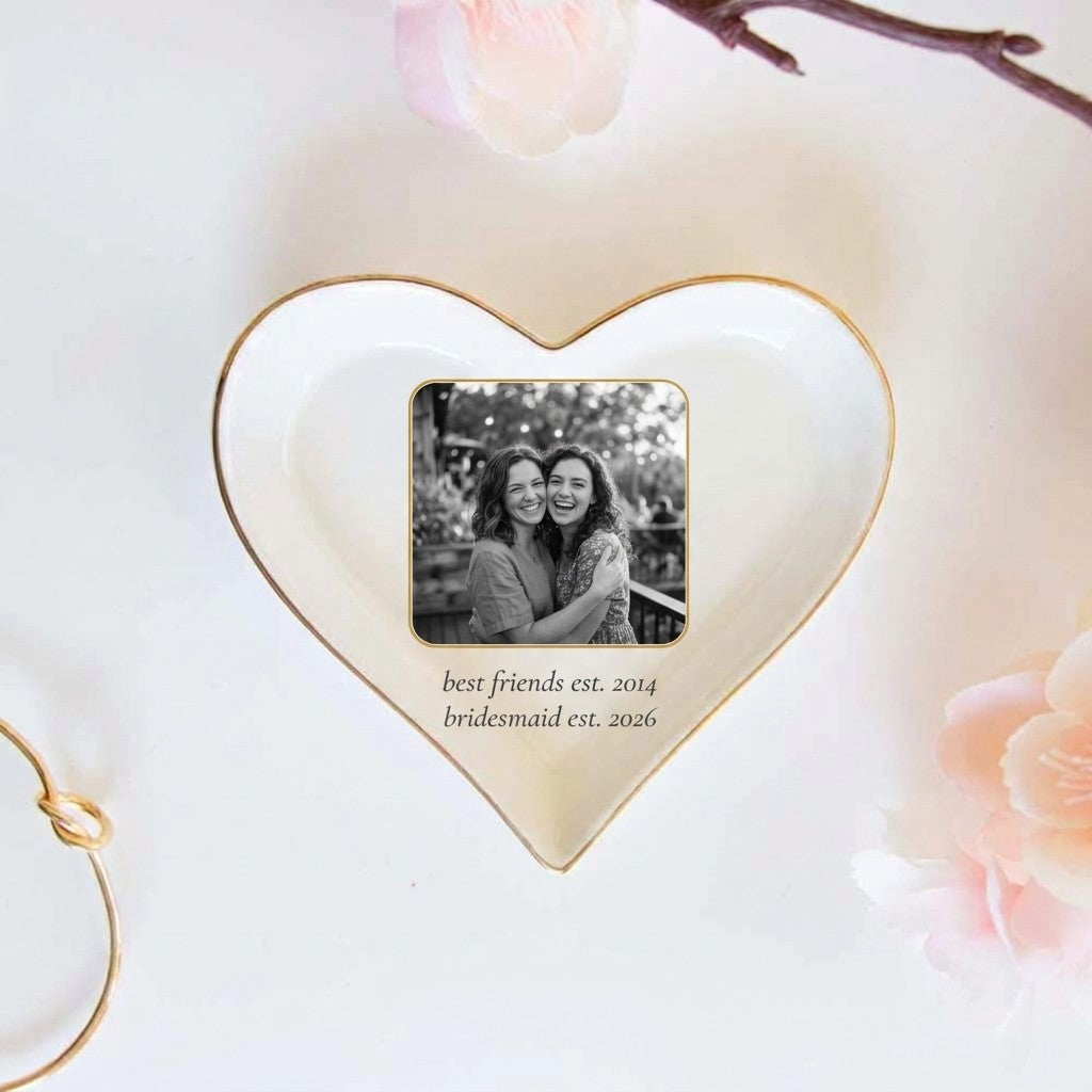 Heart trinket tray with your photo and a caption of your choice (placeholder photo)