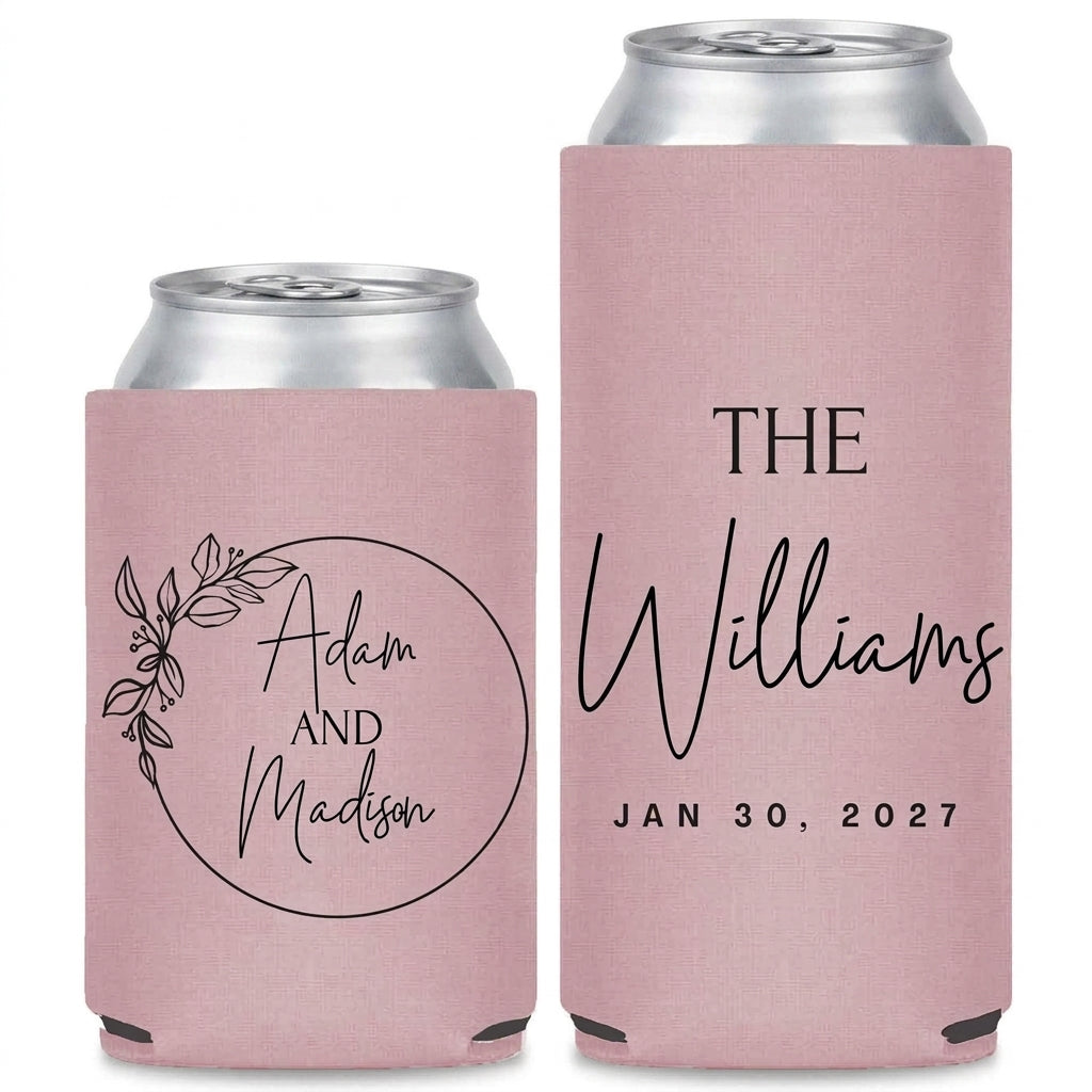 To Have And To Hold Wedding Can Coolers shown on standard and slim can coolers