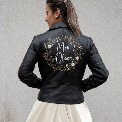 Embroidered Mrs Leather Jacket for Brides