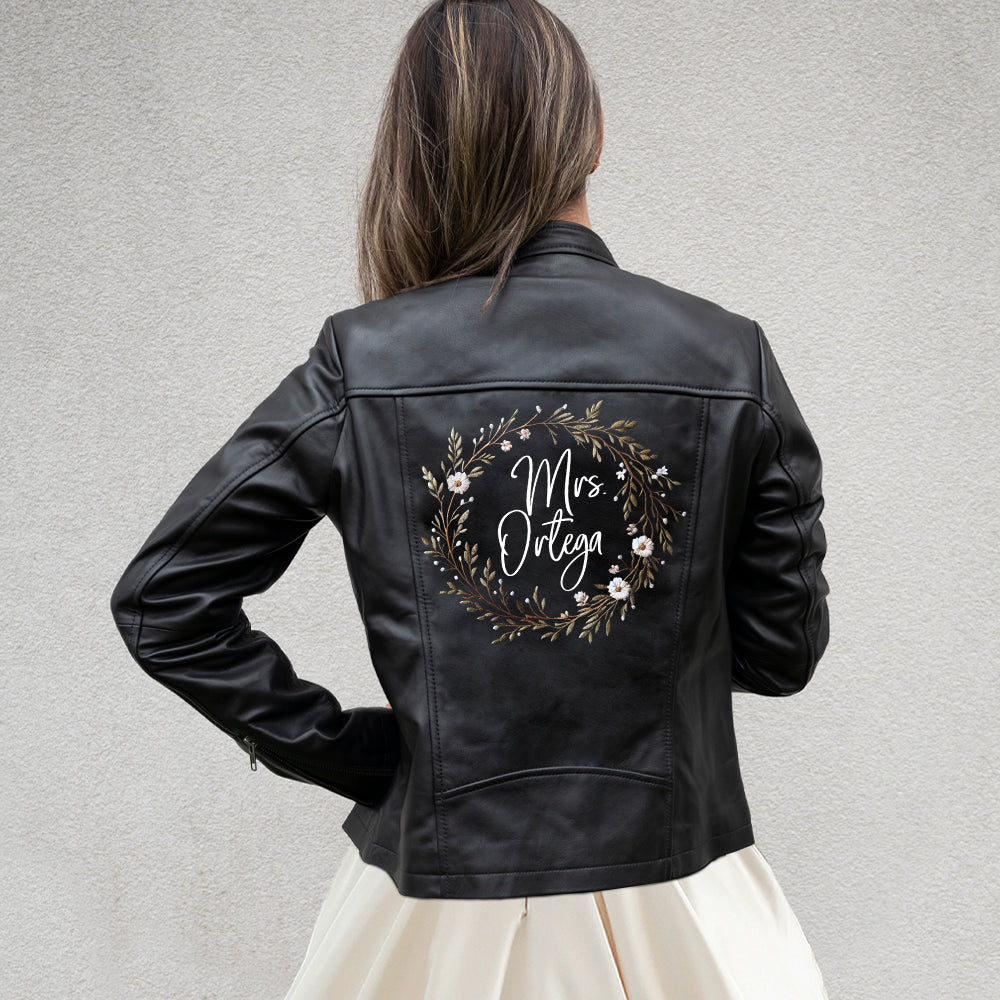 Embroidered Mrs Leather Jacket for Brides