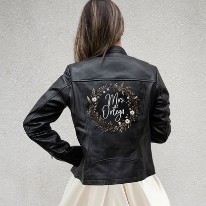 Embroidered Mrs Leather Jacket for Brides