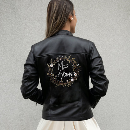 Embroidered Mrs Leather Jacket for Brides