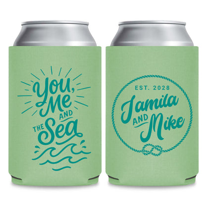 Custom Beach Themed Wedding Can Coolers