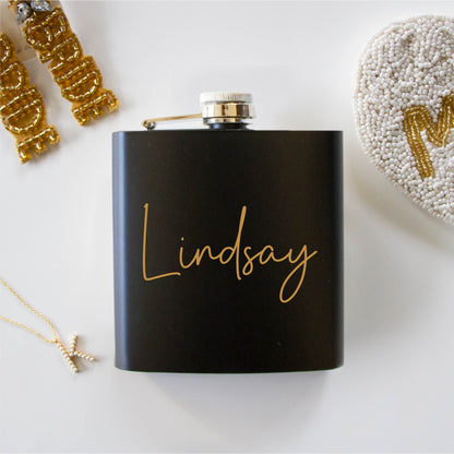 Custom Bridesmaid Black Hip Flask