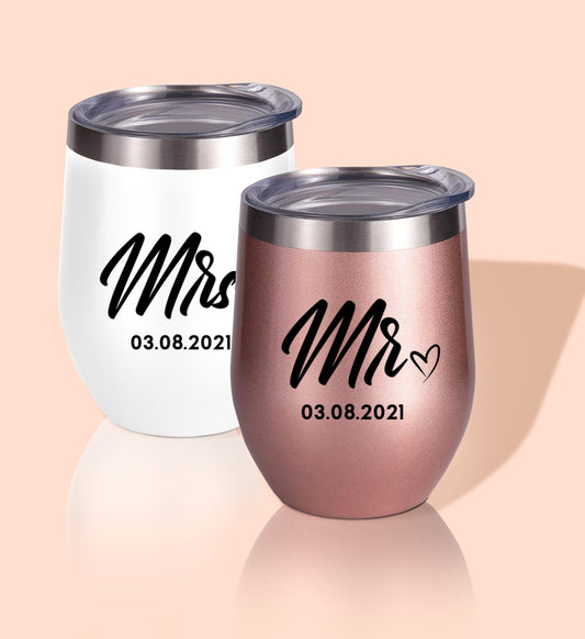 Cursive Style Mr. And Mrs. Wedding Wine Tumblers