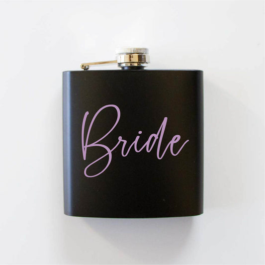 Cursive Bride Black Hip Flask