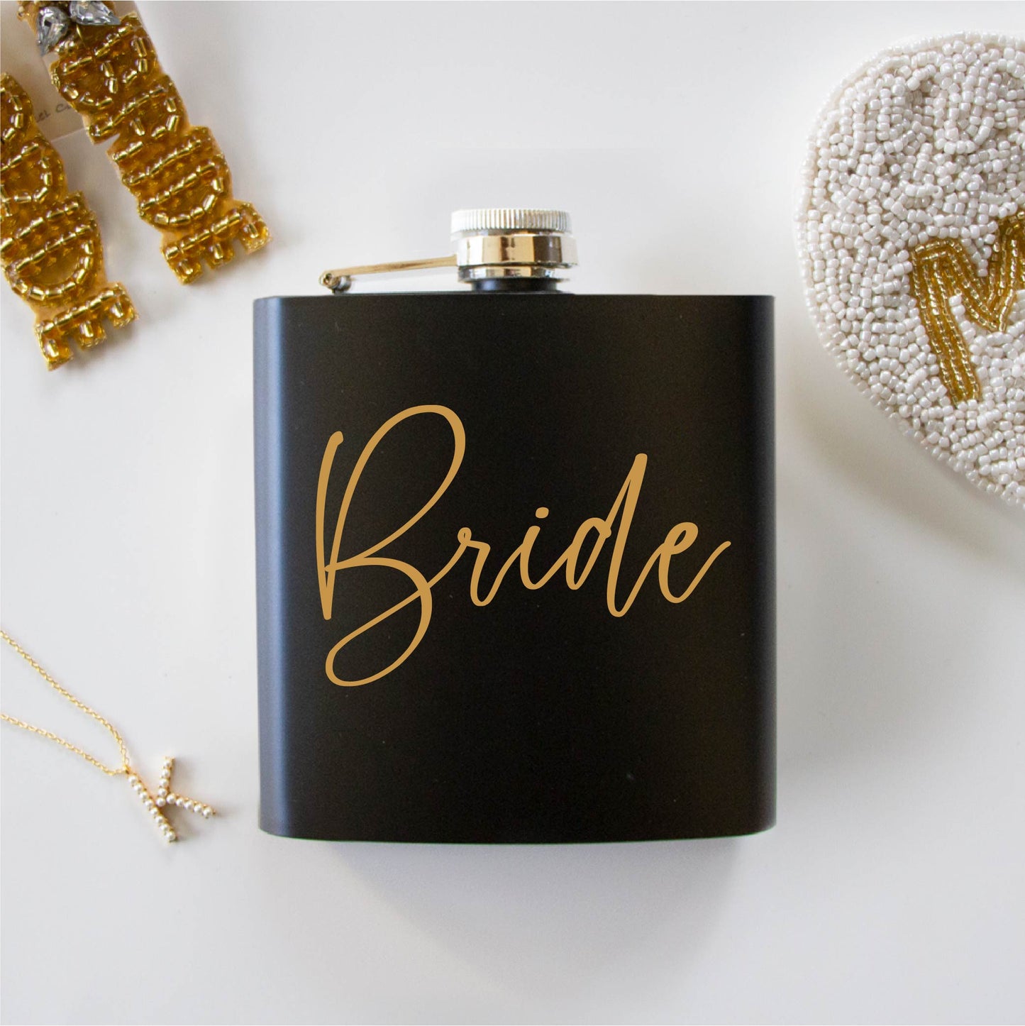 Cursive Bride Black Hip Flask