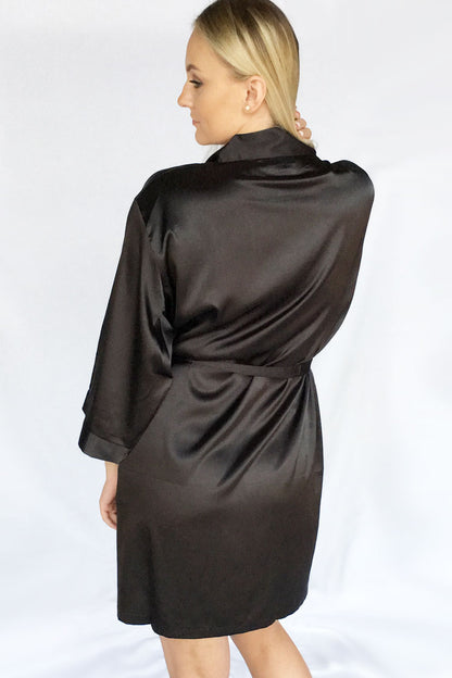 Black Satin Kimono Bridal Robe Back - Bridesmaid Robe - Affordable Robe - Wedding Gift - Bridal Gift - Bridesmaid Gift - Satin Robe - Kimono Robe – PrettyRobes