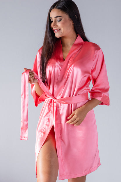 Coral Satin Kimono Robe Adult Front
