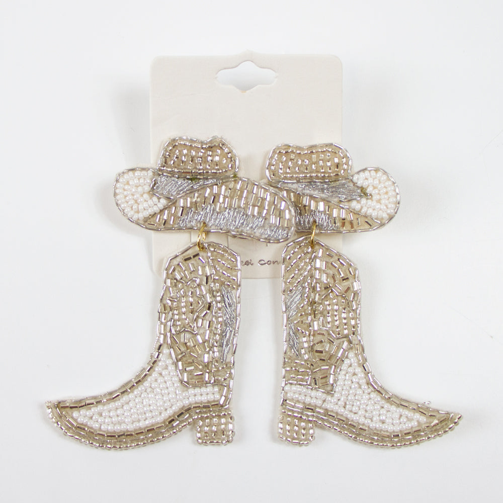 White Boots Seed Bead Earrings