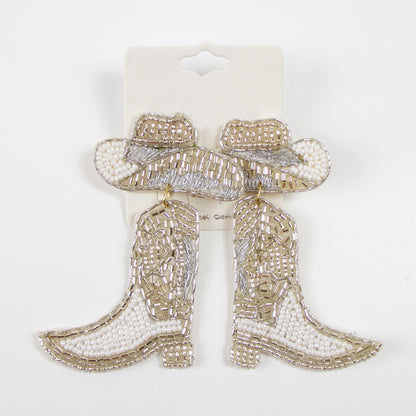 White Boots Seed Bead Earrings