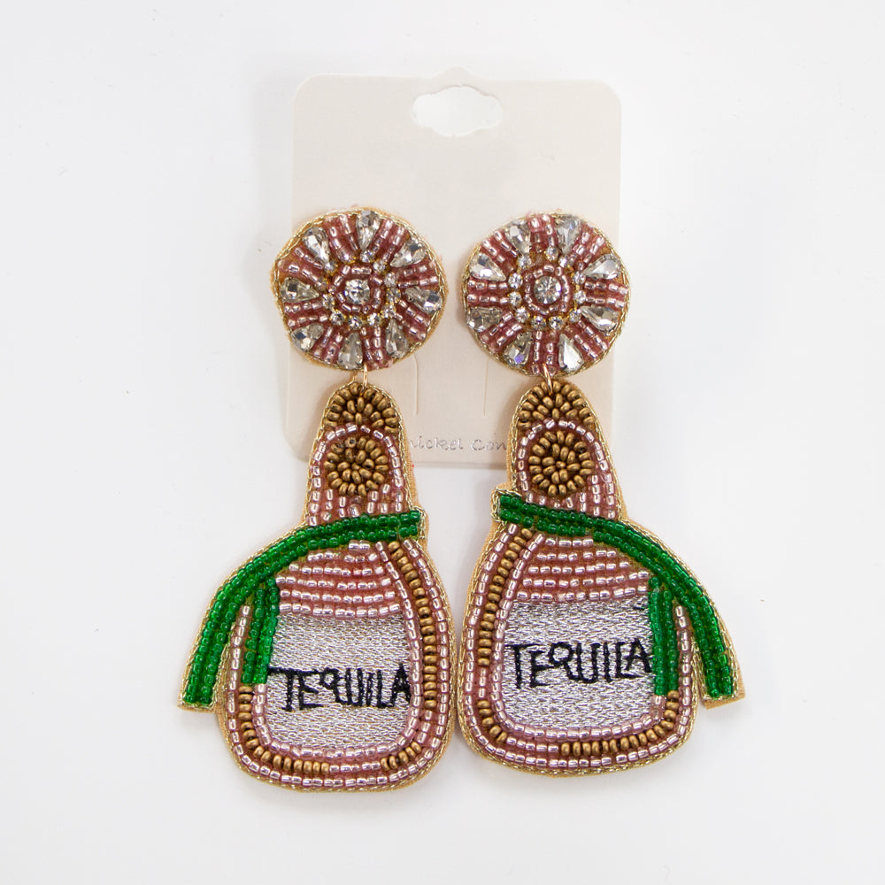 Pink, Green Tequila Bottle Earrings