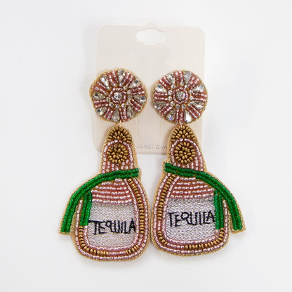 Pink, Green Tequila Bottle Earrings