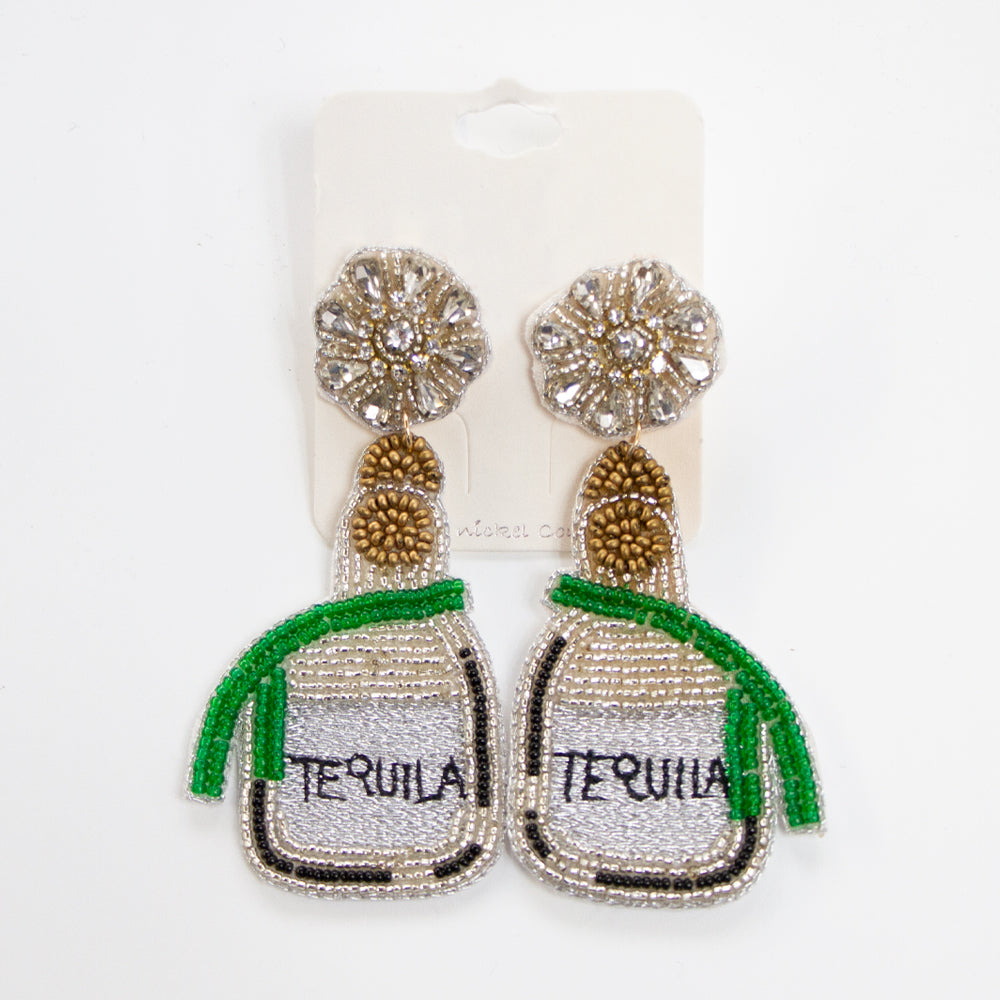 White, Green Tequila Bottle Earrings