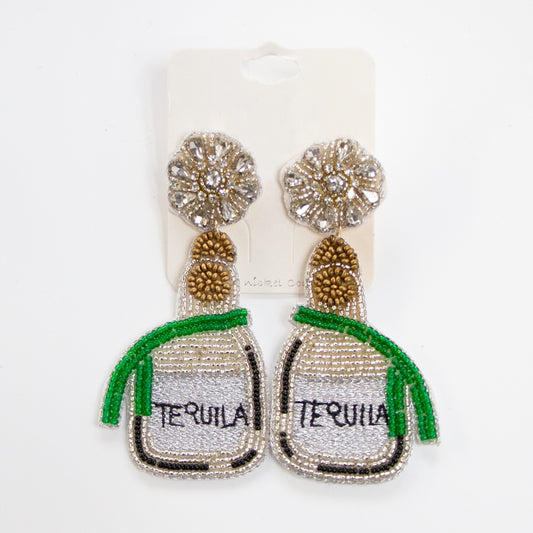 White, Green Tequila Bottle Earrings