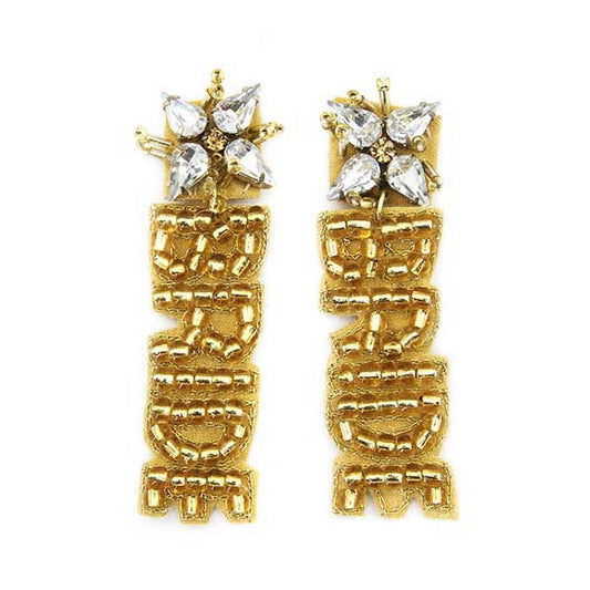 Gold Flower Seed Bead Bride Earrings