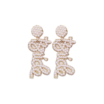 Cursive Style Seed Bead Bride Earrings