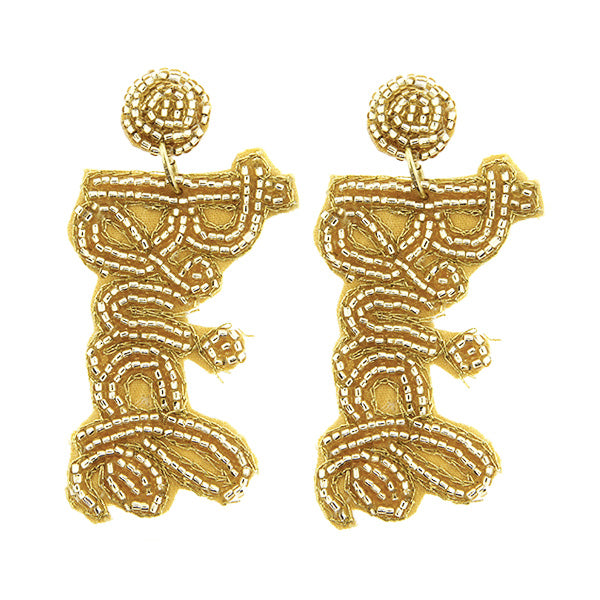 Gold Cursive Bride Beaded Earrings