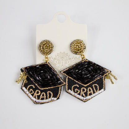 Graduation Cap Beaded Earrings