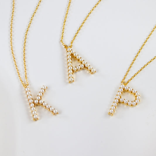 Gold Pearl Letter Necklace