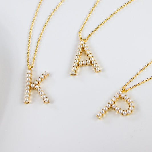 Gold Pearl Letter Necklace