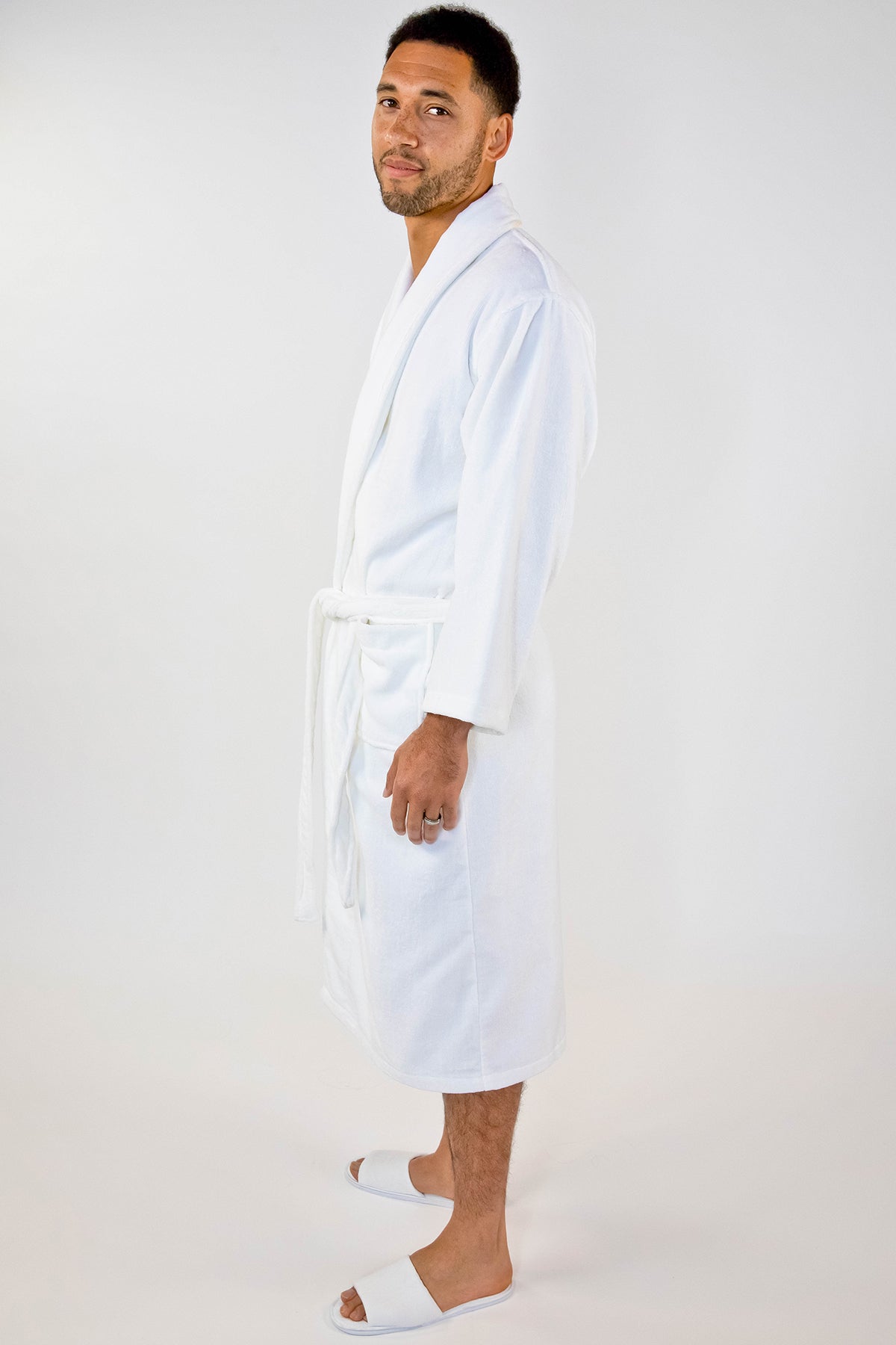 Plush Shawl Collar Bath Robe White