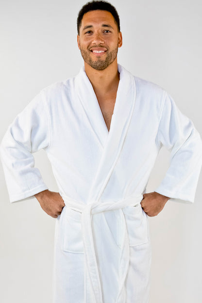 Plush Shawl Collar Bath Robe White