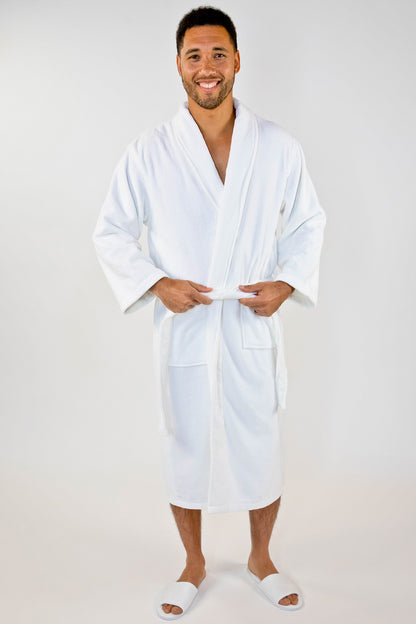 Plush Shawl Collar Bath Robe White