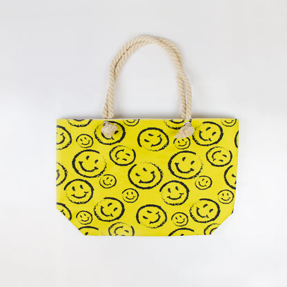 Yellow Smiley Print Tote Bag